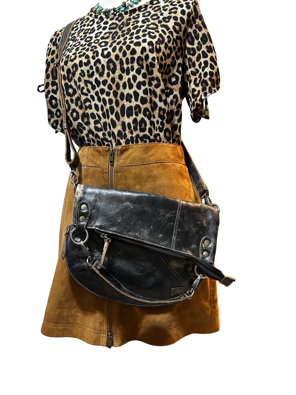 Black Leather BedStu Crossbody Shoulder Bag
